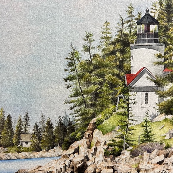 “Bass Head Harbor Light” watercolor print. - Picture 2 of 2